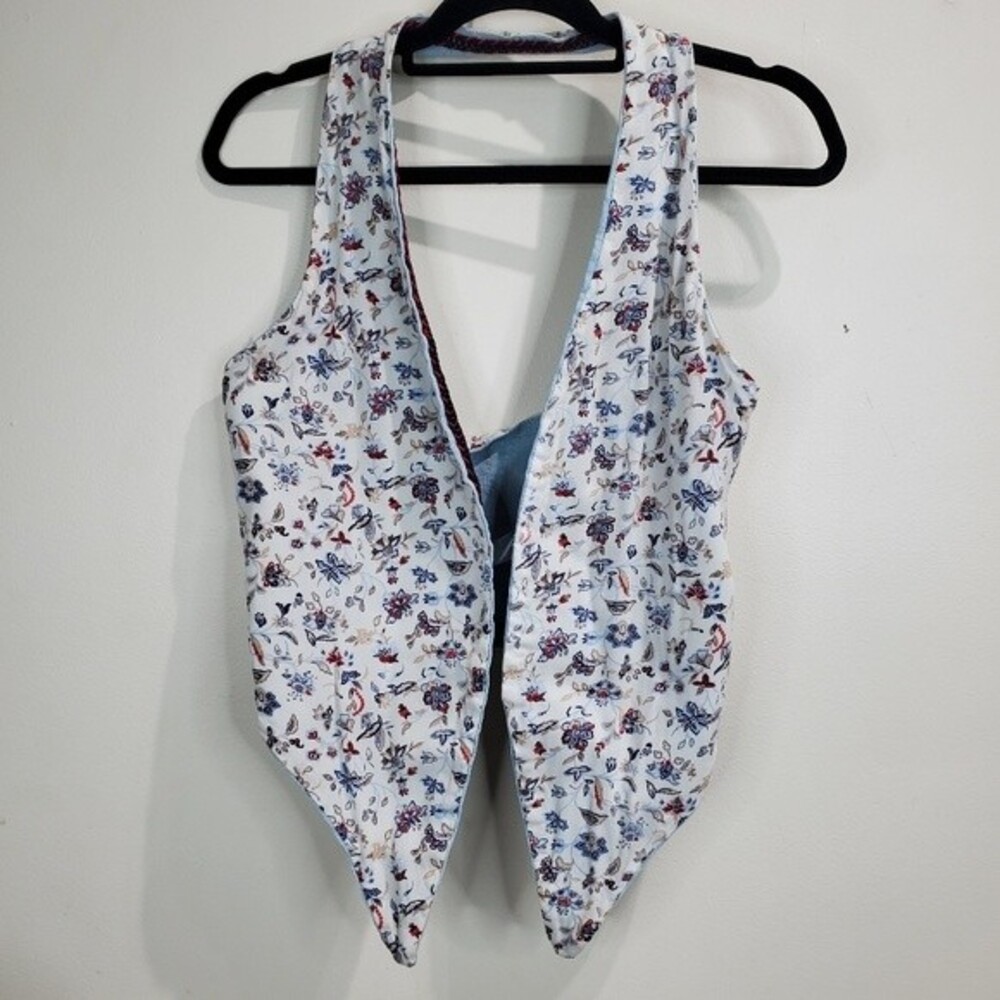 Handmade Reversible vest denim and flowers medium